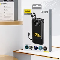 Dudao K13 10000mAh išorinė baterija su įmontuotu kabeliu - juoda