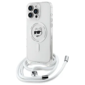 Karl Lagerfeld IML Choupette galva ir virvelė MagSafe iPhone 16 Pro dėklas - skaidrus