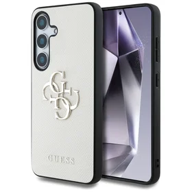 Guess Grained Big 4G Logo Small Classic Logo dėklas telefonui Samsung Galaxy S25 smėlio spalvos