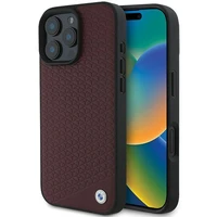 BMW Sign Leather Diamond Metal Logo MagSafe dėklas iPhone 16 Pro Max - raudonas