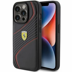 Ferrari Twist Metal Logo dėklas telefonui iPhone 15 Pro - juodas
