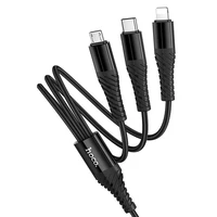 Kabelis 3in1 USB C / USB A į Lightning + USB C + Micro USB Hoco 1 m X123 juodas