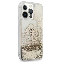Guess 4G Big Liquid Glitter dėklas telefonui iPhone 13 Pro Max 6.7" - auksinis