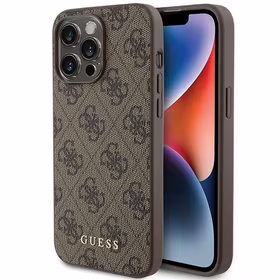 Guess 4G Metal Gold Logo dėklas telefonui iPhone 15 Pro Max - ruda