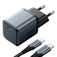 "GaN Vention" USB-C 20 W įkroviklis + USB-C-L 1 m kabelis (pilkas)
