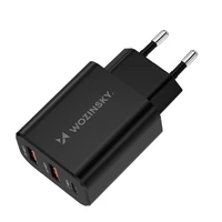 "Wozinsky" CWCUCUCB 30W USB-C / 2 x USB-A sieninis įkroviklis - juodas