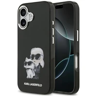 Karl Lagerfeld IML akvarelės Karl & Choupette ir logotipo magnetinis dėklas telefonui iPhone 17 - juodas