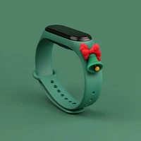 Dirželis Xmas Xiaomi Mi Band 3 / 4 Kalėdinis silikoninis dirželis apyrankė su varpeliu - tamsiai žalia
