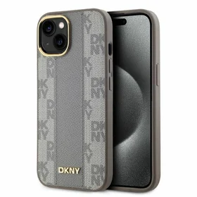 DKNY Odinis languotas mono raštas magnetinis iPhone 15 dėklas - smėlinis
