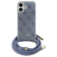 Guess Crossbody Cord 4G Print dėklas su dirželiu iPhone 16 - mėlynas