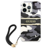 Guess GUHCP13LKCABBK iPhone 13 Pro / 13 6.1" juodas/juodas kietas dėklas Camo Strap Collection