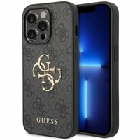Guess GUHCP15L4GMGGR iPhone 15 Pro 6.1" pilkas/pilkas kietas dėklas 4G Didelis Metalinis Logotipas