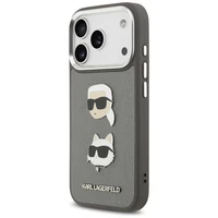 Karl Lagerfeld FW Grained Karl & Choupette Heads Pins & Logo dėklas telefonui iPhone 17 Pro - pilkas