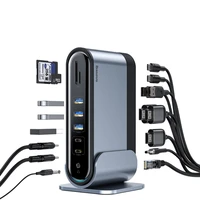[GRĄŽINTA PREKĖ] Baseus daugiafunkcis HUB 3x USB 3.2 Gen 1 / 2x USB 2.0 / 2x USB Type C / SD ir micro SD kortelių skaitytuvas / AUX / 3x HDMI / RJ45 1Gbps Power Delivery 100W (EU / CN / UK kištukai) pilkas (CAHUB-DG0G)