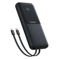Baseus Lipow 10000mAh 22.5W išorinė baterija su dvigubu integruotu kabeliu ir ekranu (su papildomu juodu Baseus Simple USB-A - USB-C 3A 0.2m kabeliu) - Juoda
