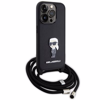 Karl Lagerfeld kryžminis Saffiano monograma metalinis ženkliukas Karl & Choupette dėklas telefonui iPhone 15 Pro - juodas