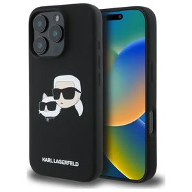 Karl Lagerfeld silikoninis Magnetinis dėklas telefonui iPhone 16 Pro Max su galvų atvaizdais - juodas