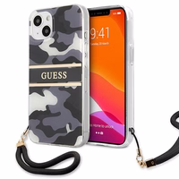 Guess GUHCP13MKCABBK iPhone 13 6.1" juodas/juodas kietas dėklas Camo Strap Collection