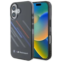 BMW Motosport IML atsitiktinės juostos iPhone 16 Plus dėklas - juodas