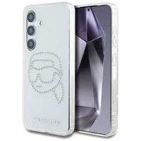 Karl Lagerfeld dėklas telefonui su kalnų krištolais Karl Head logotipu Samsung Galaxy S25 skaidrus