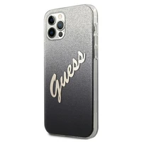 Guess GUHCP12LPCUGLSBK iPhone 12 Pro Max 6.7" juoda/juoda kietas dėklas Glitter Gradient Script