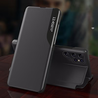 Ekologiškos odos dėklas Samsung Galaxy S24 FE su atverčiamu dangteliu ir stovu - juodas