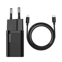Įkroviklis Baseus Super Si 20W USB-C + USB-C to Lightning cable 1.0m juodas TZCCSUP-B01