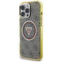 Guess IML Metal Glitter 4G Circle Triangle Magnetinis dėklas telefonui iPhone 16 Pro - rudas