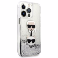 Karl Lagerfeld Skystas Glitter Karl&Choupette Galvos dėklas iPhone 13 Pro / iPhone 13 - sidabrinis