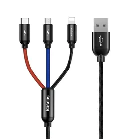 Baseus 3in1 Kabelis USB-C / Lightning / Micro 3,5A 0,3 m (juodas)