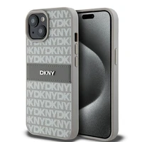 DKNY Odinis mono juosta ir metalinis logotipas dėklas telefonui iPhone 15 Plus / 14 Plus - smėlio