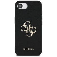 Guess PU Grained 4G Metal Logo dėklas telefonui iPhone 16e - juodas