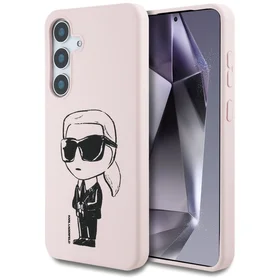 Karl Lagerfeld silikoninis grafiti Ikonik logotipas su magnetiniu Samsung Galaxy S25 dėklas rožinis