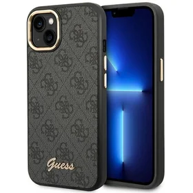 Guess GUHCP14MHG4SHK iPhone 14 Plus 6.7 "juodas/juodas kietas dėklas 4G Vintage Gold Logo