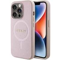 Guess Saffiano Magnetinis dėklas telefonui iPhone 15 Pro - rožinė
