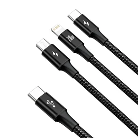 Baseus kabelis 3in1 Rapid PD USB-C - micro USB + Lightning + USB-C 1,5m juodas 20W