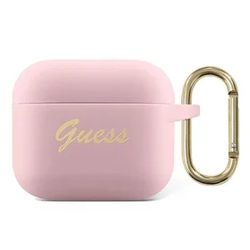 Guess GUA3SSSI AirPods 3 dėklas rožinė/rožinė Silikonas Vintage Script