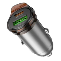 Automobilinis įkroviklis Hoco USB A + USB C QC3.0 PD 3A 43W + kabelis USB C į Lightning NZ16A metalinis pilkas