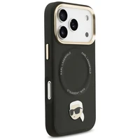Karl Lagerfeld Big Strap Karl metalinio logotipo Magnetinis dėklas telefonui iPhone 17 Pro - juodas