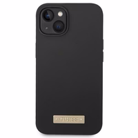 Guess GUHMP14MSBPLK iPhone 14 Plus 6.7" juodas/juodas kietas dėklas Silikoninė logotipo plokštelė Magnetinis