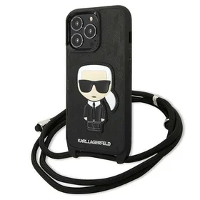 Karl Lagerfeld odinis monogramos lopas ir virvelė Iconik dėklas iPhone 13 Pro / 13 - juoda