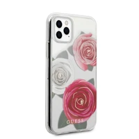 Guess GUHCN58ROSTRT iPhone 11 Pro skaidrus kietas dėklas Gėlių troškimas rožinė ir balta rožė