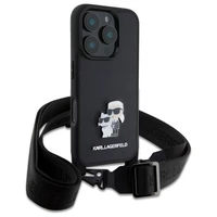 Karl Lagerfeld Saffiano Karl&Choupette Metal Pin CBDY dirželis iPhone 16 Pro dėklas – juodas