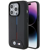 BMW dygsniuotas trispalvės dėklas telefonui iPhone 15 Pro - juodas