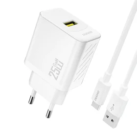 Dudao A27STEU 25W GaN USB-A Wall Įkroviklis with USB-A - USB-C Laidas - Baltas