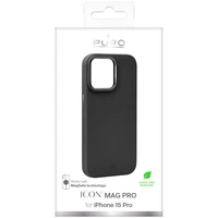 Puro Icon Mag Pro magnetinis silikoninis dėklas telefonui iPhone 15 Pro - juodas