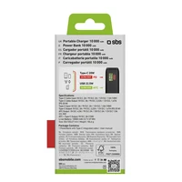 Išorinė baterija SBS 20000 mAh 20W su įmontuotu USB-C kabeliu ir skaitmenine indikacija - juoda