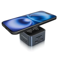 Hub USB-C 12 in 1 Wozinsky WHBC09Y8S daugiafunkcis, su belaidžio įkrovimo funkcija, aliuminis, su 15 cm laidu - pilkas