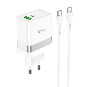 Įkroviklis Hoco N21 30W USB-C/USB-A + USB-C to USB-C cable 1.0m baltas