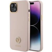 Guess silikoninis dėklas telefonui su logotipu Strass 4G iPhone 15 - šviesiai rožinė